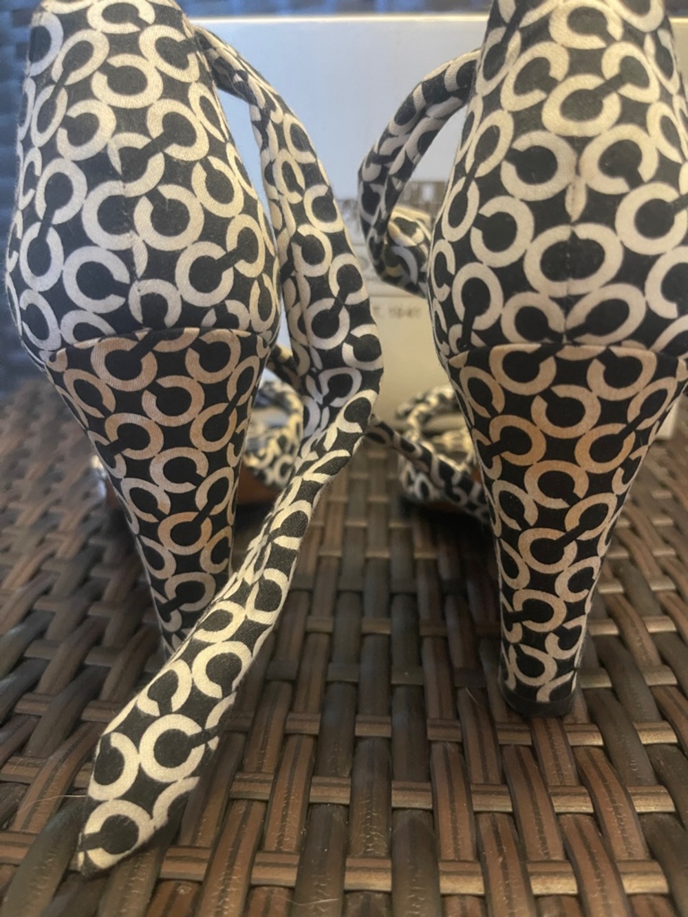 Coach Black & White Signature Print Block Heel Sandals - Picture 2 of 3